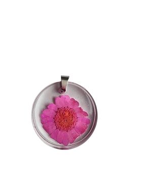 (2)Pink Pressed Flower Round Pendant